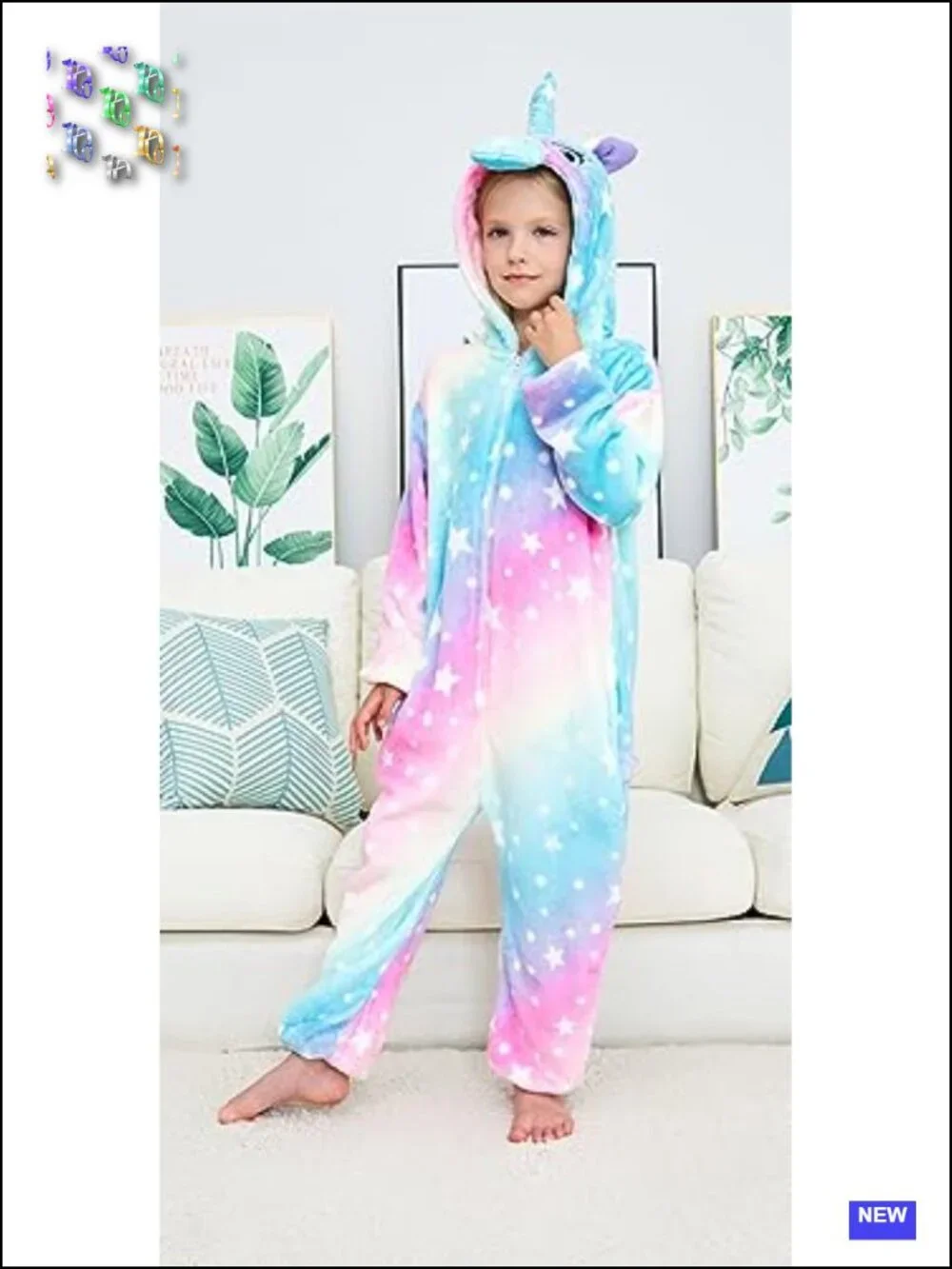 Unisex Kids Unicorn Onesie Pajamas Costume Fleece Hooded Jumpsuit